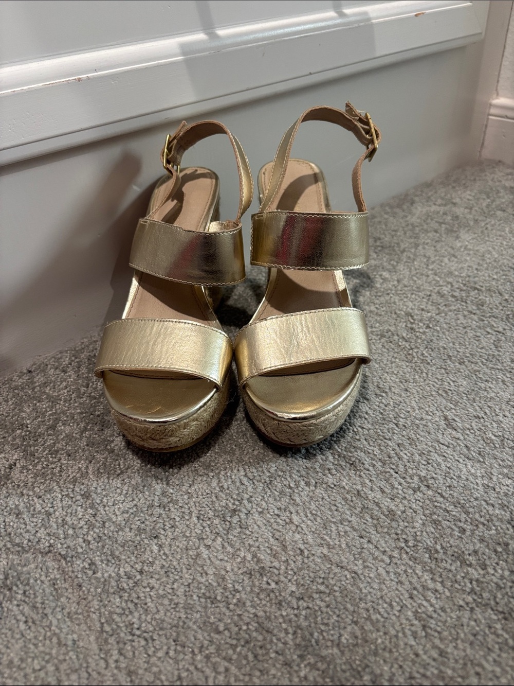 Montego Bay Club Gold Metallic Wedge Espadrille Sandals